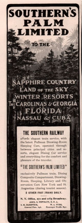 1903 Ad Southern Palm Limited Railroad Florida Nassau Cuba