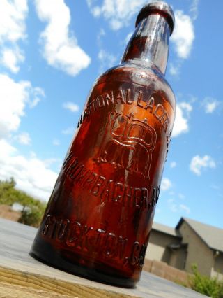 Amber National Lager Beer H Rohrbacher Agt Stockton Cal Bottle Blob Top 1890 