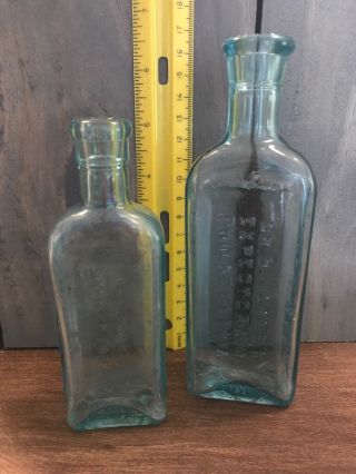 Pair Antique Dr.  D.  Jayne’s Expectorant Aqua Medicine Bottles Quarter & Half Size