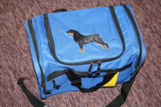 Rottweiler Dog Embroidered On A Royal Blue Duffle Bag