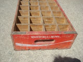 COCA COLA red/white 24 bottle wood crate divided carrier case 1973 Marshall,  MN 4
