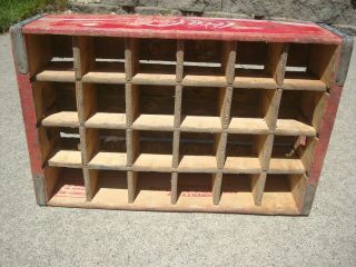 COCA COLA red/white 24 bottle wood crate divided carrier case 1973 Marshall,  MN 5