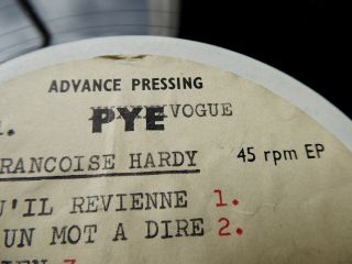 FRANCOISE HARDY 1964 DEBUT LP UK PYE/VOGUE TEST PRESS 3
