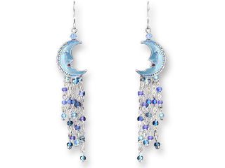 Moon Earrings,  Zarah,  Half Moon Face With Dangle Beads,  Whimsy,  Moonbeam