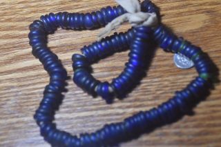 Antique Dutch Blue Annular African Glass Trade Beads 22 " 145 Beads C.  1900