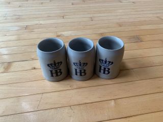 Set Of 3 Vintage Hb Hofbrauhaus Beer Stein Mugs 0.  5 L Germany With Crown Logo