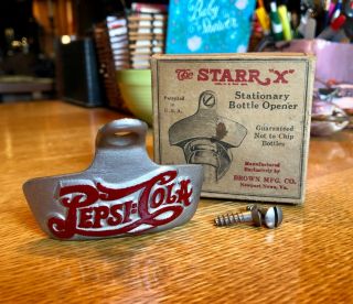 Rare Vintage Starr X Pepsi Cola Double Dot Stationary Bottle Opener W/ Box