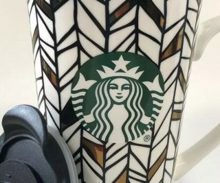 Starbucks Holiday 2018 Geometric Metallic Gold Ceramic Lidded Travel Mug Nwt