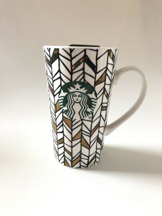 Starbucks Holiday 2018 Geometric Metallic Gold Ceramic Lidded Travel Mug NWT 2