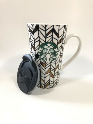 Starbucks Holiday 2018 Geometric Metallic Gold Ceramic Lidded Travel Mug NWT 4