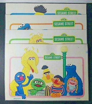 SET OF 4 Vintage 1981 Sesame Street Vinyl Placemat Activity Double Sided 2