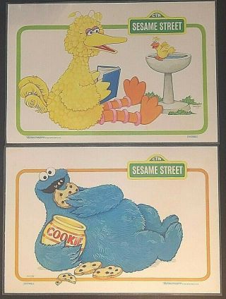 SET OF 4 Vintage 1981 Sesame Street Vinyl Placemat Activity Double Sided 4