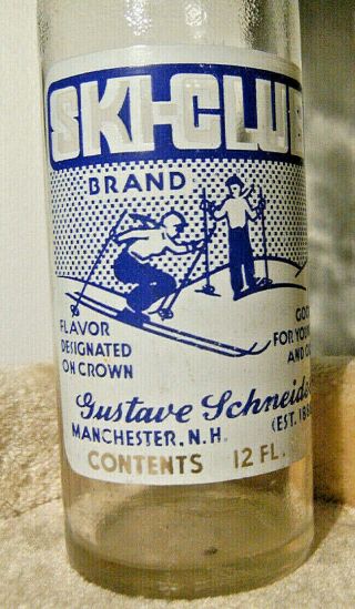 Vintage Ski - Club 12 Oz. ,  Soda Bottle.  Gustave Schneider,  Manchester,  Nh 1941 Wow