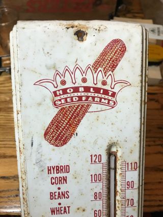 Vintage Hoblit Seed Co.  ATLANTA ILLINOIS Metal Thermometer Seed Corn Sign Tin 2