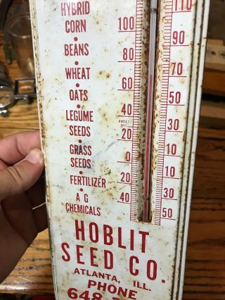 Vintage Hoblit Seed Co.  ATLANTA ILLINOIS Metal Thermometer Seed Corn Sign Tin 3