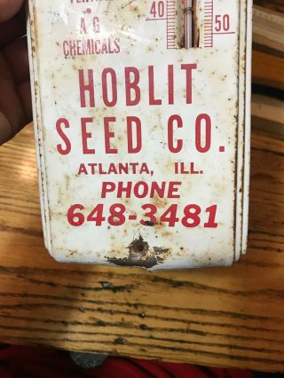 Vintage Hoblit Seed Co.  ATLANTA ILLINOIS Metal Thermometer Seed Corn Sign Tin 4