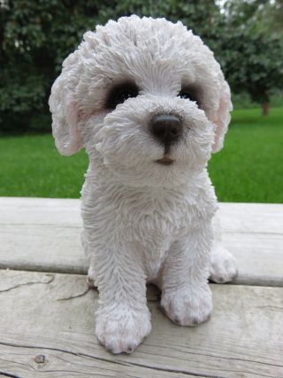 Bichon Frise Dog Resin Figure Garden Home Decor Puppy White Statue Dogs