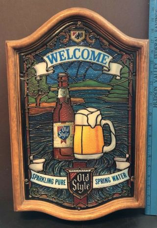 Old Style Beer Light Up Sign Faux Stained Glass Display