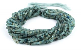 Ancient Roman Glass Cylinder Heishi Beads 4mm Afghanistan Green 15 Inch Strand