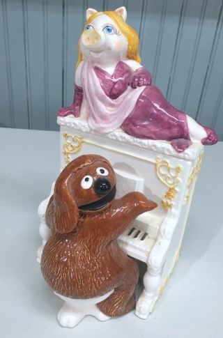 Miss Piggy Rowlf Playing Piano Muppets Trinket Box Sigma Cookie Jar Vtg Henson