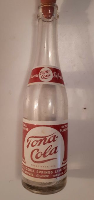 Rare Canadian (toronto) " Tona - Cola " 9 Oz Red & White Acl