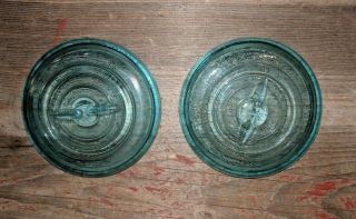 2 Vintage Blue Turquoise Glass Ball Mason Jar Lids 3.  5 " No Chips Or Cracks