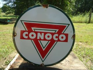 Old Vintage Green Conoco Gasoline Porcelain Enamel Gas Pump Sign