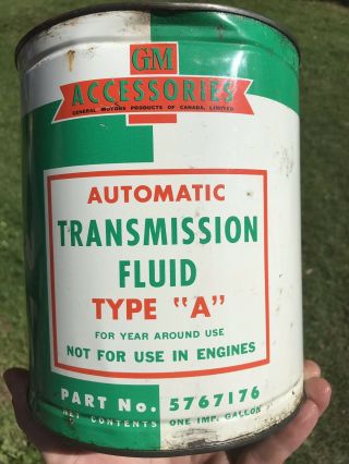 Vintage Canadian 1 Imperial Gallon Gm General Motors Transmission Fluid Oil Can