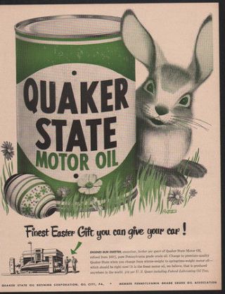 1949 Quaker State Motor Oil Easter Bunny - Pertchick Art Vintage Advertisement