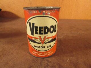 Vintage Oil Can Veedol Flying V Motor Fluid Car Truck Auto Gas Station Garage