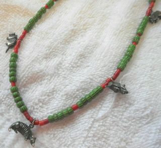 Antique/vintage Melon Trade Beads Necklace With Sterling Armadillo Charms