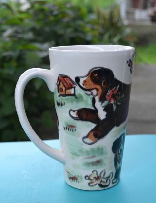Bernese Mountain Dog.  Handpainted Ceramic Mug.  Ooak.  Look