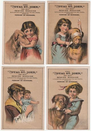1880 Advertising Trade Card Series Set Royal St John Sewing Machine Children Dog