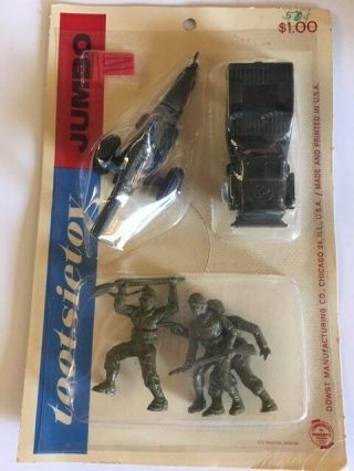 Vintage Tootsietoy Army Jeep,  Howitzer Cannon & Soldiers Made In Usa