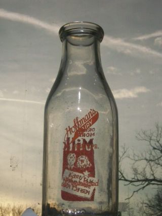 Vintage square 1 quart orange pyroglaze Hoffman ' s Dairy milk bottle.  Gratz,  Pa. 3
