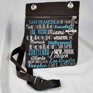 Hard Rock Cafe Small Shoulder Bag Black W/ States Countries York Paris Miami