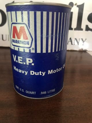 Vintage Marathon Vep Motor Oil Can Quart Full Heavy Duty