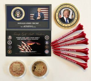 Trump Golf Ball Marker & Tee Set.  2016 Presidential Tribute Coin. ,  1 Decal