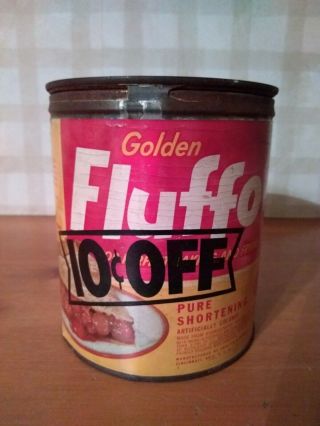 Vintage Golden Fluffo Shortening Can Tin Advertisement Paper Label 10 Cents Off
