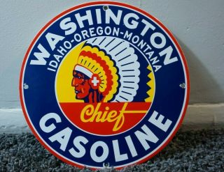 Vintage Washington Gasoline Porcelain Sign Gas Oil Metal Station Pump Plate