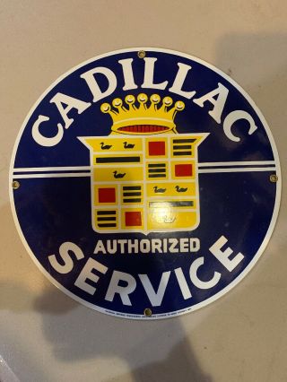 Cadillac Authorized Service Metal Porcelain 11 1/4 Heavy Metal Advertising Sign