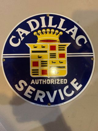 CADILLAC AUTHORIZED SERVICE METAL PORCELAIN 11 1/4 HEAVY METAL ADVERTISING SIGN 2