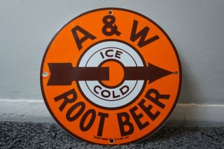 Vintage A&w Root Beer Porcelain Sign Gas Oil Metal Station Soda Pop Advertising