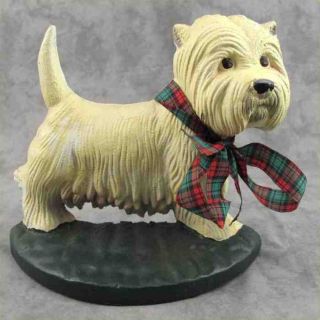 West Highland Terrier Westie Dog Cast Iron Doorstop W/ Tartan Plaid Bow