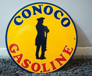 Vintage Conoco Gasoline Porcelain Sign Gas Oil Metal Station Pump Plate Yellow