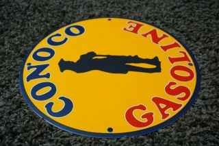 VINTAGE CONOCO GASOLINE PORCELAIN SIGN GAS OIL METAL STATION PUMP PLATE YELLOW 8