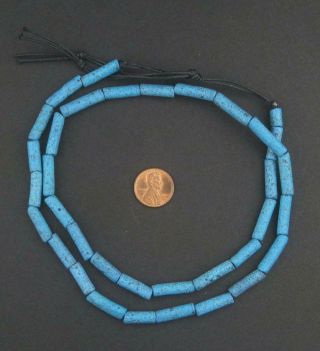 Turquoise Moroccan Pottery Beads Cylinder 6mm Morocco African Blue Clay Handmade