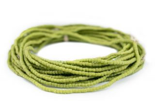 Lime Green Sandcast Seed Beads 3mm Ghana African Cylinder Glass 26 Inch Strand