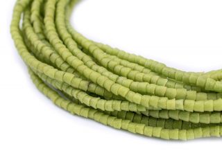 Lime Green Sandcast Seed Beads 3mm Ghana African Cylinder Glass 26 Inch Strand 2