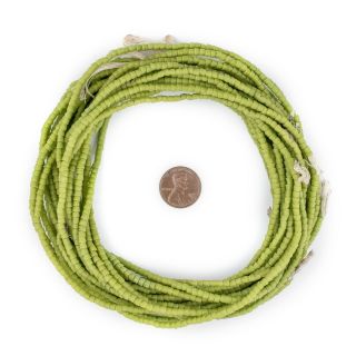 Lime Green Sandcast Seed Beads 3mm Ghana African Cylinder Glass 26 Inch Strand 3